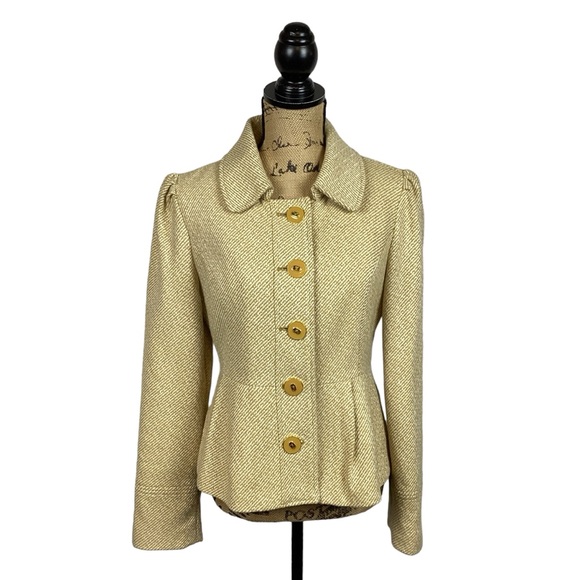 Tabitha Wool Blend Herringbone Blazer Gold Womens 8 - Picture 2 of 13